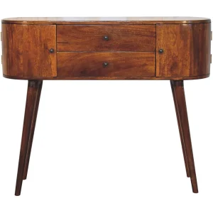 Artisan Furniture Grove massief houten consoletafel, 2 centrale lades en zijkasten, donkerbruin Artisan Furniture Grove massief houten consoletafel, 2 centrale lades en zijkasten, donkerbruin