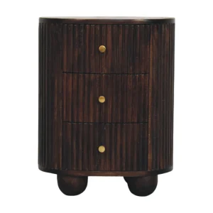 Artisan Furniture Massief hout Gebogen geribbelde nachtkastje met drie laden
