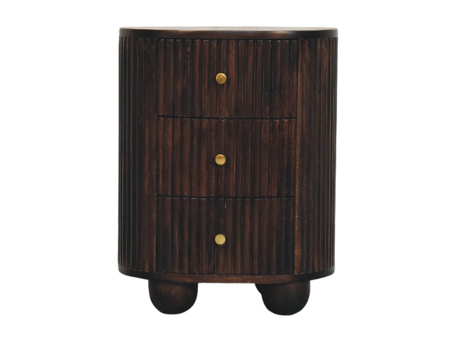 Artisan Furniture Massief hout Gebogen geribbelde nachtkastje met drie laden