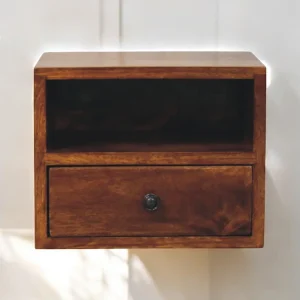 Artisan Furniture Solis wandgemonteerd nachtkastje met 1 lade van massief kastanjehout Artisan Furniture Solis wandgemonteerd nachtkastje met 1 lade van massief kastanjehout