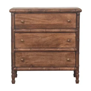 Artisan Furniture Massief hout Bamboe gesneden ladekast met drie laden
