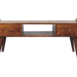 Artisan Furniture Massief Hout Verhoogd Kastanje TV Meubel, 4 Lades en Open Vak, Donkerbruin
