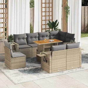 9-delige Loungeset met kussens poly rattan beige 9-delige Loungeset met kussens poly rattan beige
