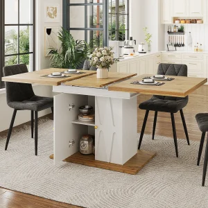 5-delige eethoek – uitschuifbare tafel met opbergruimte – 110(140) x 70 x 76 cm + 4 stoelen – MDF – grijs + naturel 5-delige eethoek – uitschuifbare tafel met opbergruimte – 110(140) x 70 x 76 cm + 4 stoelen – MDF – grijs + naturel