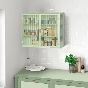 70CM groene wandkast met glazen deur en drielaagse opbergruimte voor hal, woonkamer, badkamer en eetkamer.