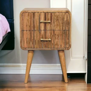 Artisan Furniture Geribbeld nachtkastje met T-bar van massief hout Artisan Furniture Geribbeld nachtkastje met T-bar van massief hout