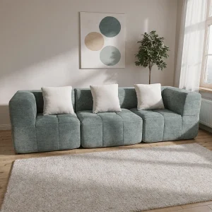3-zits Eden Simple bank in flanel -Salie en wit 3-zits Eden Simple bank in flanel -Salie en wit