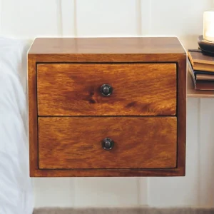 Artisan Furniture Solis wandgemonteerd nachtkastje met 2 lades van massief kastanjehout Artisan Furniture Solis wandgemonteerd nachtkastje met 2 lades van massief kastanjehout