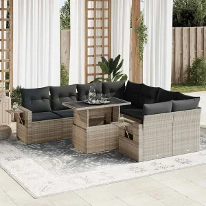 9-delige Loungeset met kussens poly rattan lichtgrijs 9-delige Loungeset met kussens poly rattan lichtgrijs