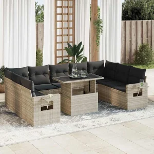 10-delige Loungeset met kussens poly rattan lichtgrijs 10-delige Loungeset met kussens poly rattan lichtgrijs