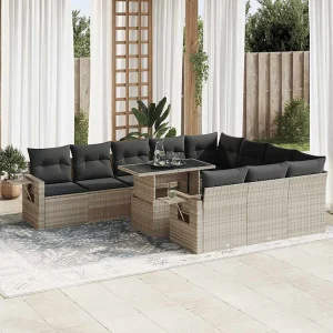11-delige Loungeset met kussens poly rattan lichtgrijs 11-delige Loungeset met kussens poly rattan lichtgrijs