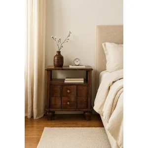 Artisan Furniture Massief hout Nachtkastje met twee laden en open plank Artisan Furniture Massief hout Nachtkastje met twee laden en open plank