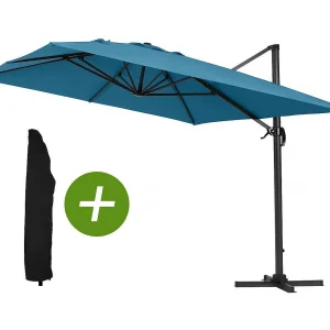 Parasol vrijhangend tuin zweefparasol Aluminium "Sun 4" – Rechthoekig – 3 x 4 m – Blauw + beschermhoes parasol Parasol vrijhangend tuin zweefparasol Aluminium "Sun 4" – Rechthoekig – 3 x 4 m – Blauw + beschermhoes parasol