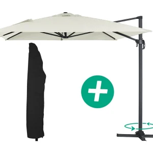 Parasol vrijhangend tuin zweefparasol Aluminium "Sun 4" – Rechthoekig – 3 x 4 m + beschermhoes – Ecru Parasol vrijhangend tuin zweefparasol Aluminium "Sun 4" – Rechthoekig – 3 x 4 m + beschermhoes – Ecru