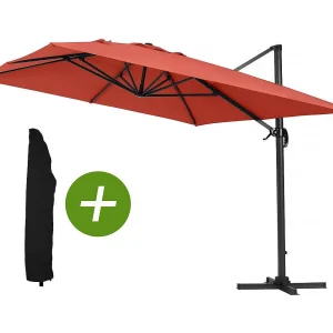 Parasol vrijhangend tuin zweefparasol Aluminium "Sun 4" – Rechthoekig- 3 x 4 m – Rood + beschermhoes parasol Parasol vrijhangend tuin zweefparasol Aluminium "Sun 4" – Rechthoekig- 3 x 4 m – Rood + beschermhoes parasol