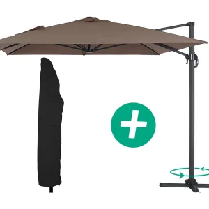Parasol vrijhangend tuin zweefparasol Aluminium "Sun 4" – Rechthoekig – 3 x 4 m + beschermhoes – Taupe – grijs bruin Parasol vrijhangend tuin zweefparasol Aluminium "Sun 4" – Rechthoekig – 3 x 4 m + beschermhoes – Taupe – grijs bruin