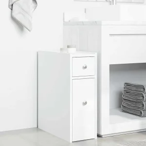 Badkamerkast smal met wielen bewerkt hout wit