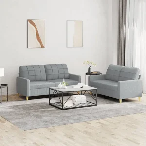 2-delige Loungeset met kussens stof lichtgrijs 2-delige Loungeset met kussens stof lichtgrijs