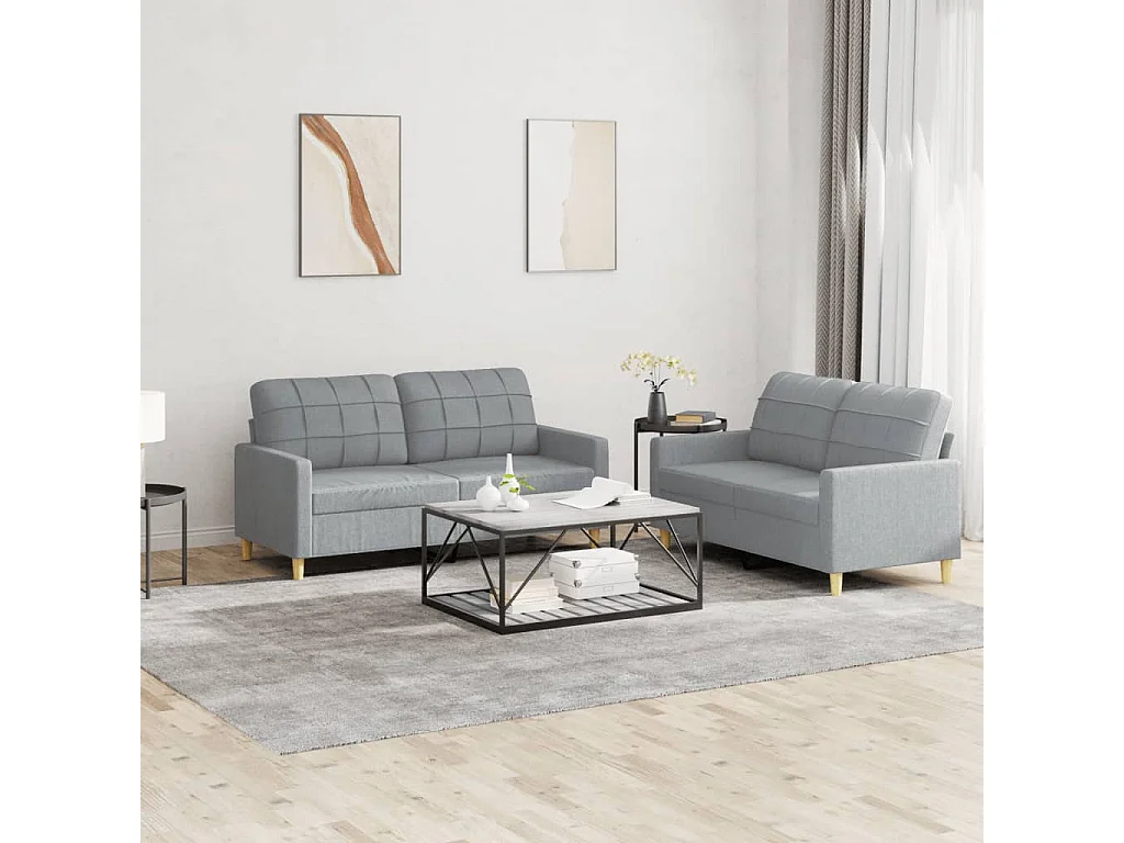 2-delige Loungeset met kussens stof lichtgrijs