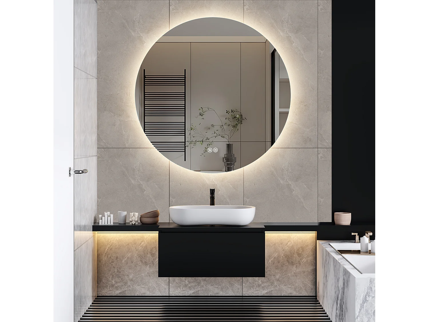 Badkamerspiegel met LED-verlichting – 80 x 80 cm – aanraakschakelaar – 3 lichtkleuren – wandmontage