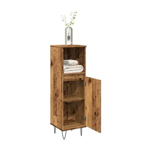 Badkamerkast 30x30x100 cm bewerkt hout oud houtkleurig