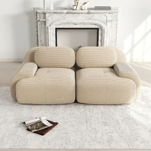 82 inch tweezitsbank van corduroy met gebogen armleuningen en antislipvoetjes, beige