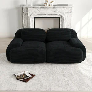 82 inch tweezitsbank van corduroy met gebogen armleuningen en antislipvoetjes, zwart