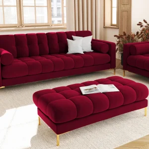 Bank "Bali" 4 zitplaatsen, Flueel, Rood – 217x92x75cm Bank "Bali" 4 zitplaatsen, Flueel, Rood – 217x92x75cm