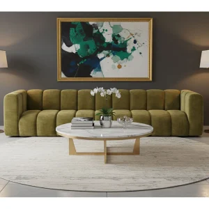 Bank, Vijfzitsbank Grand, Veloursstof Salvador, Olijfgroen