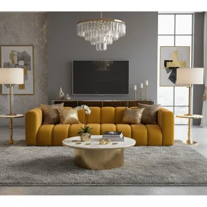 Bank, Vierzitsbank Grand, Veloursstof Salvador, Geel Bank, Vierzitsbank Grand, Veloursstof Salvador, Geel