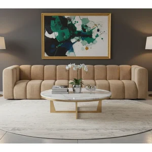 Bank, Vijfzitsbank Grand, Veloursstof Salvador, Beige