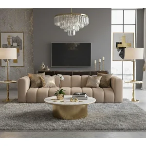 Bank, Vierzitsbank Grand, Veloursstof Salvador, Beige Bank, Vierzitsbank Grand, Veloursstof Salvador, Beige