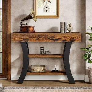 105 cm kleine consoletafel voor de hal, rustieke salontafel met 3 niveaus 105 cm kleine consoletafel voor de hal, rustieke salontafel met 3 niveaus