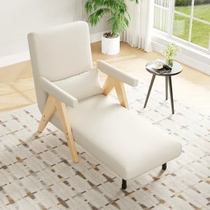 3-in-1 converteerbare fauteuil met slaapfunctie en kussen – Beige linnen stof 3-in-1 converteerbare fauteuil met slaapfunctie en kussen – Beige linnen stof