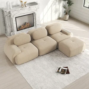 3-zitsbank met voetensteun en kussens – Corduroy – Beige, geen montage nodig 3-zitsbank met voetensteun en kussens – Corduroy – Beige, geen montage nodig