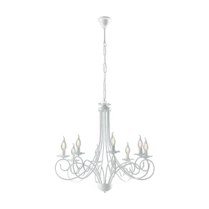 Alma Lustre en fer laqué blanc décoration effet shabby chic 8 lumières 128 d.67 BL130-8-BCO