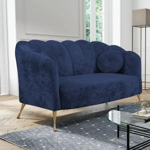 2-zitsbank Adria – fluweel marineblauw gouden poten