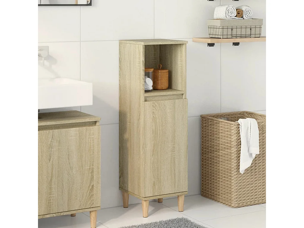 Badkamerkast 30x30x100 cm bewerkt hout sonoma eikenkleurig