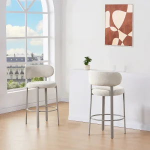 Set van 2 krukken in getextureerde stof en beige metaal – Crème – ASILOVA Set van 2 krukken in getextureerde stof en beige metaal – Crème – ASILOVA