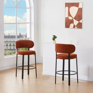 Set van 2 krukken in gestructureerde stof en zwart metaal – Terracotta – ASILOVA Set van 2 krukken in gestructureerde stof en zwart metaal – Terracotta – ASILOVA