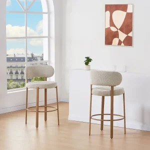 Set van 2 krukken in getextureerde stof en metaal met houteffect – Crème – ASILOVA Set van 2 krukken in getextureerde stof en metaal met houteffect – Crème – ASILOVA