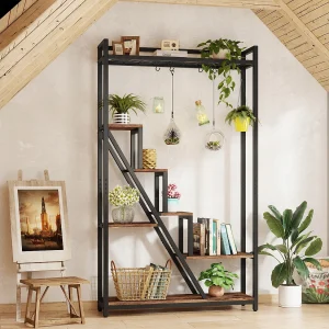 7-laags plantenstandaard voor binnen, 180 cm grote metalen plantenplank met 10 S-haken, bruin 7-laags plantenstandaard voor binnen, 180 cm grote metalen plantenplank met 10 S-haken, bruin