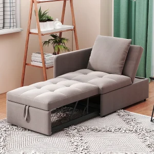 3-in-1 slaapbank 177x68x65 cm, grijs linnen stof, 5-standen verstelbare rugleuning 3-in-1 slaapbank 177x68x65 cm, grijs linnen stof, 5-standen verstelbare rugleuning