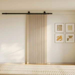 Schuifdeur met opbouwsysteem in gestreept hout en MDF – H205 x B93 cm – AREZO