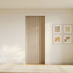Schuifdeur met wandinsluitsysteem van geribbeld hout en MDF – H205 x B93 cm – AREZO