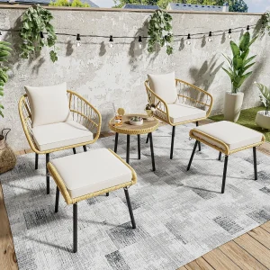 5-delige tuinset met tafel en stoelen – Natuurlijk rotan en metaal 5-delige tuinset met tafel en stoelen – Natuurlijk rotan en metaal