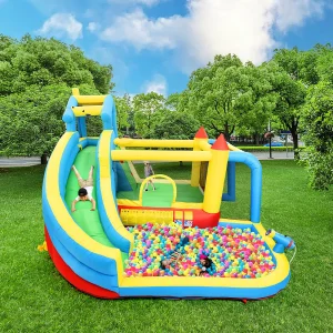 5-in-1 opblaasbaar kasteel voor kinderen met glijbaan en zwembad – Blauw Oxford-stof 364x315x239 cm 5-in-1 opblaasbaar kasteel voor kinderen met glijbaan en zwembad – Blauw Oxford-stof 364x315x239 cm