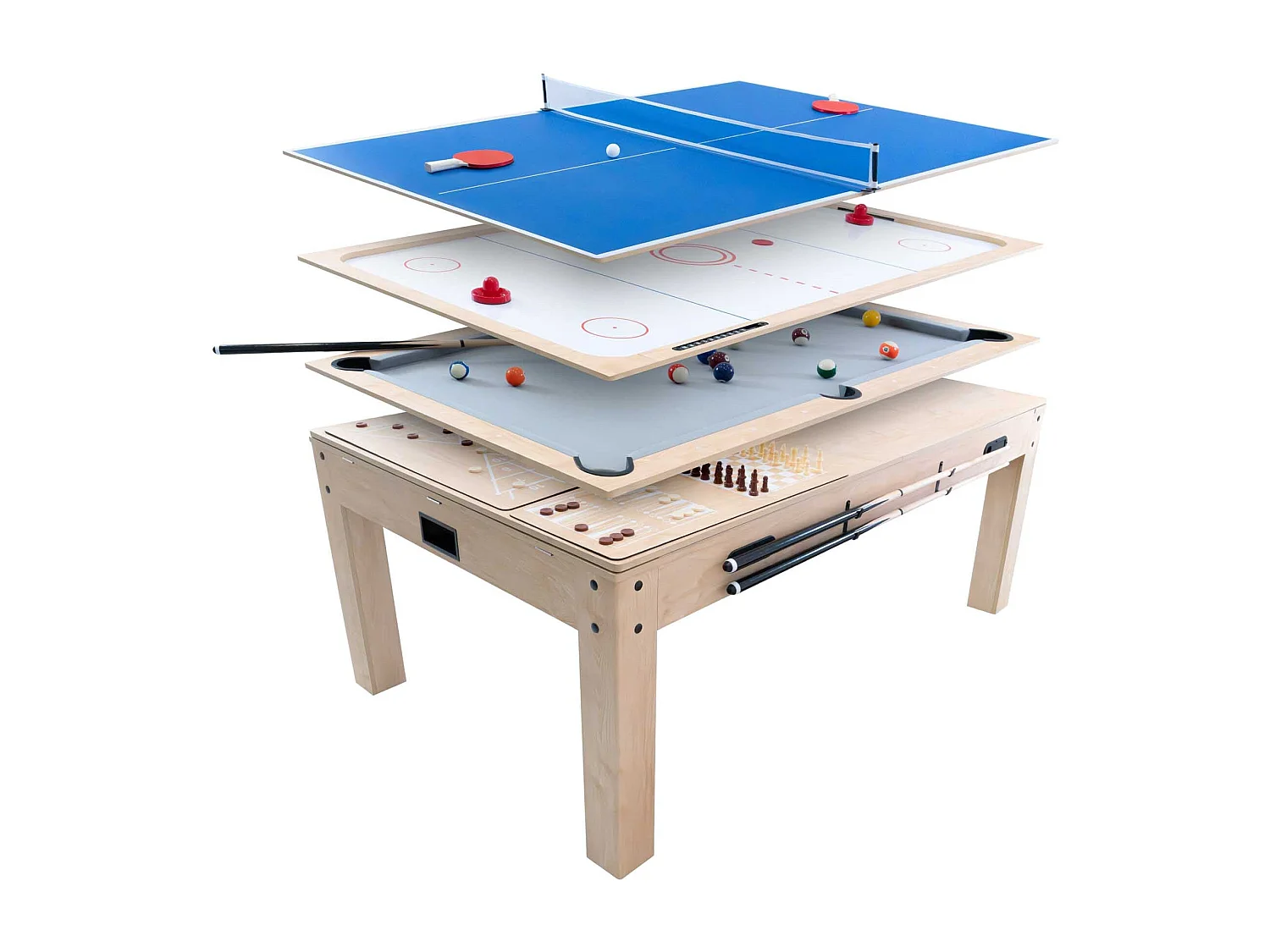 7-in-1 Multispeltafel eik eettafel pooltafel tafeltennistafel schaken
