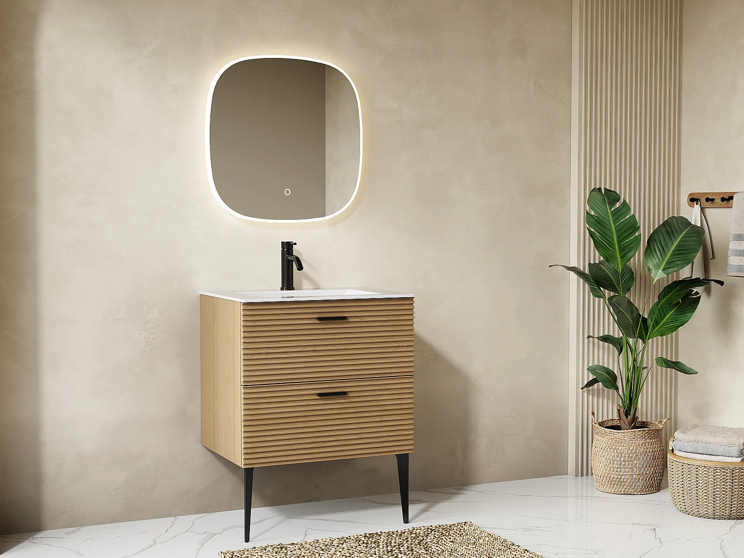 Vierkante badkamerspiegel met verlichting en anti-condens functie - 60 x 60 cm - ANOLIVA