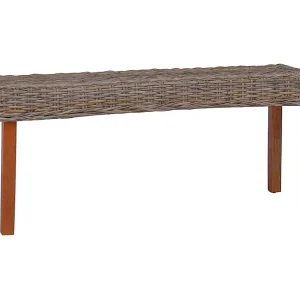 Bankje 110 cm natuurlijk kubu rattan en massief mangohout
